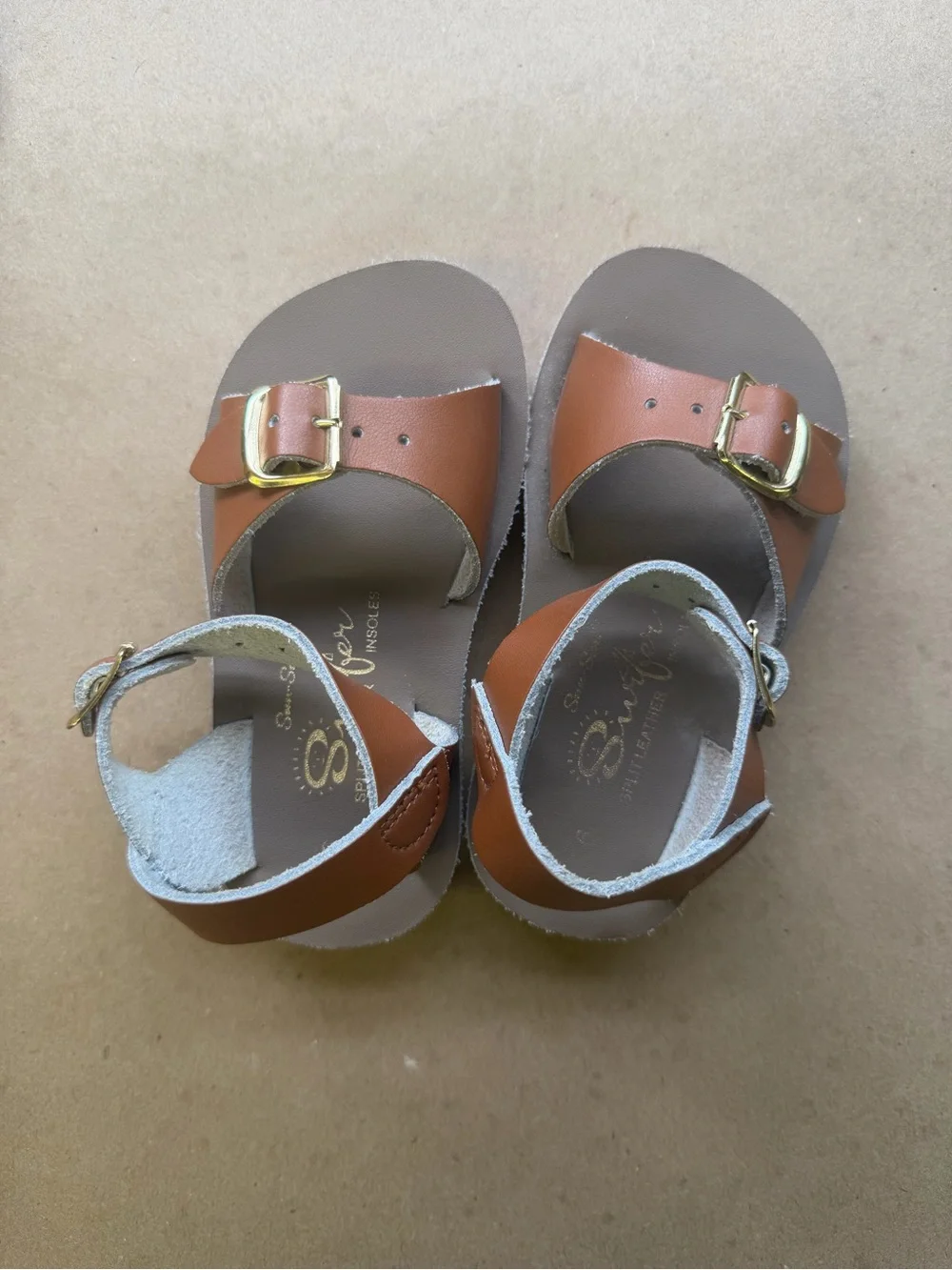 Kids Brown Sun San Leather Buckle Sandals with Ankle Strap